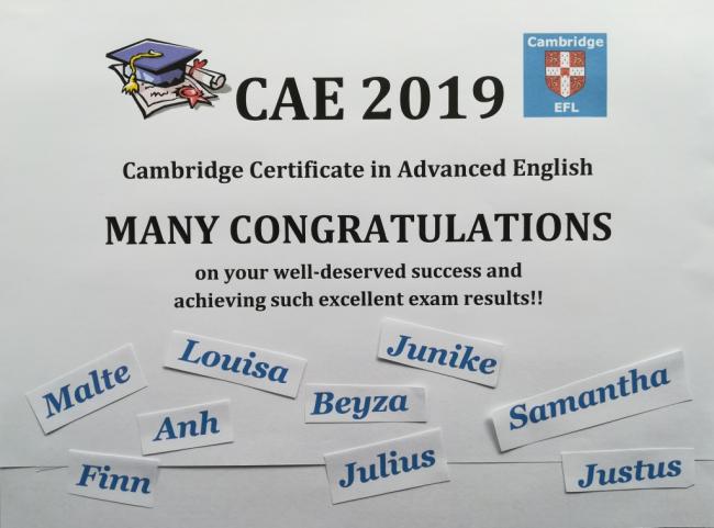 Cambridge Certificate 2019